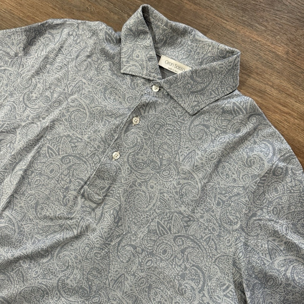 Gran Sasso Grey Paisley Print Polo‎ Shirt Men's Italy Preppy